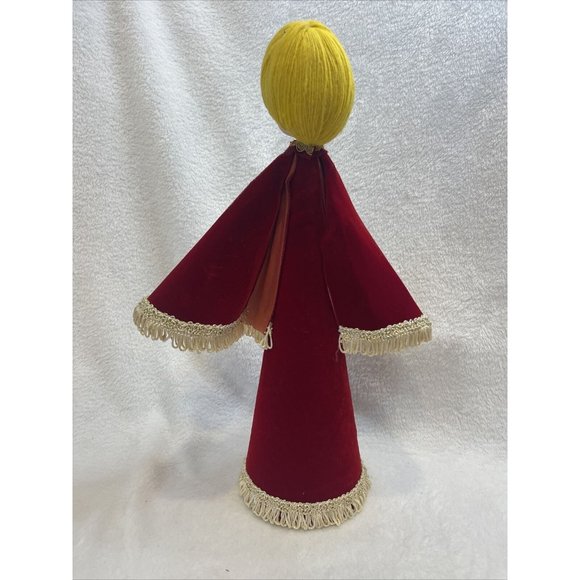 Vintage 15" Cone Christmas Angel Red Felt Gold Cord Handmade 60s-70s Holiday - Picture 4 of 7